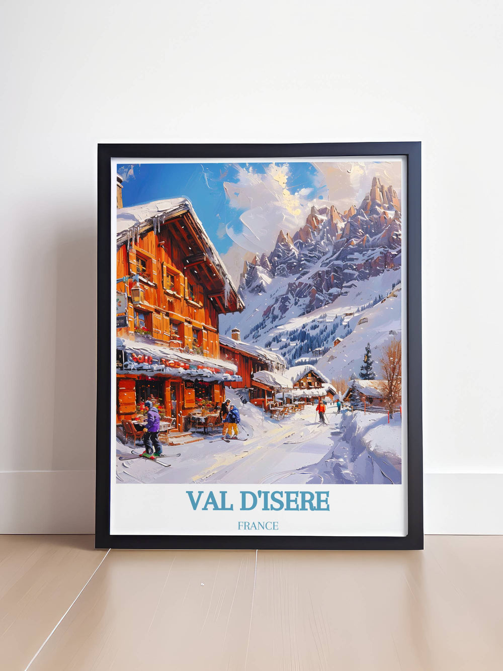 Val dIsère Solaise art print showcasing the serene beauty of one of Frances premier ski destinations. Ideal for adding a touch of adventure and elegance to your living space.