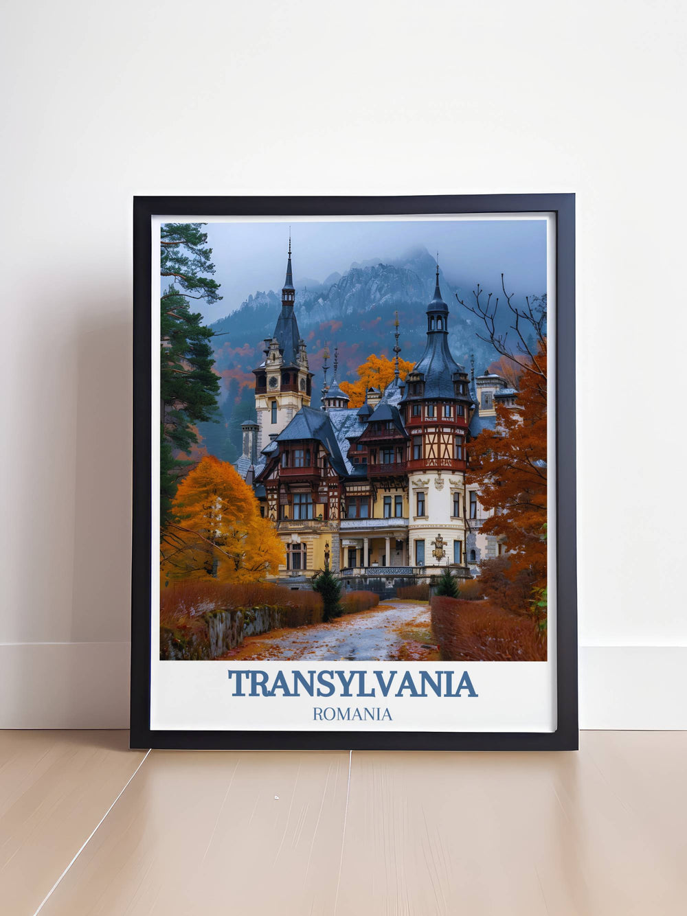 Peleș Castle framed art designed to enhance any space with its sophisticated depiction of Romanias iconic landmark, blending art and architecture to create a timeless piece of decor.
