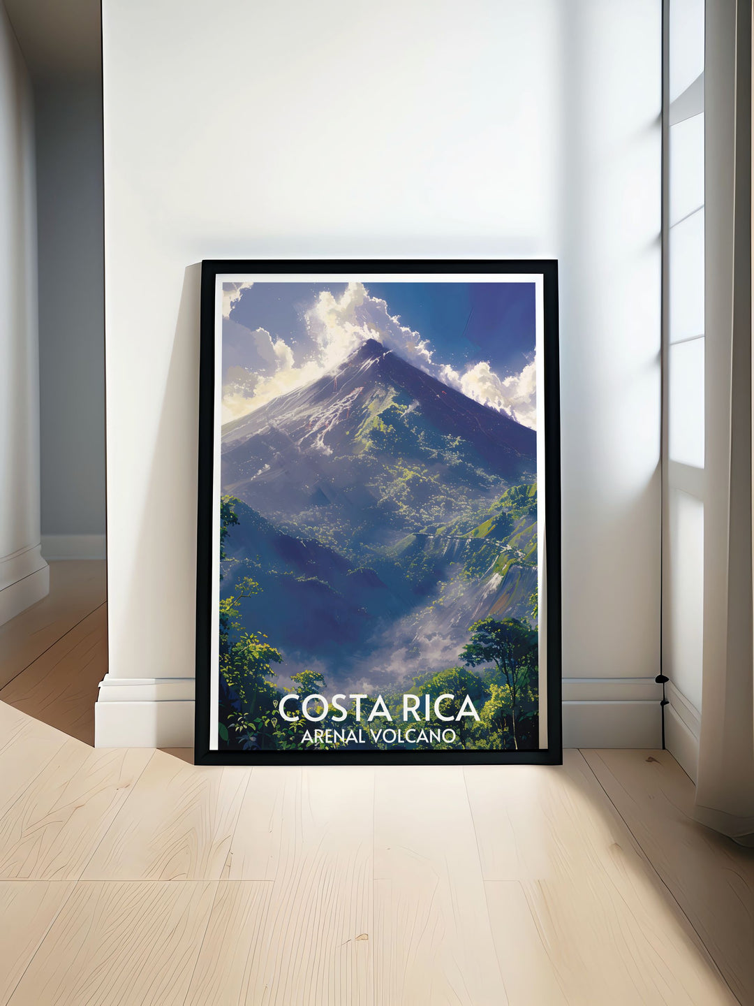 Arenal Volcanos lush surroundings captured in the rainy season, highlighting the vibrant biodiversity in this wall art.
