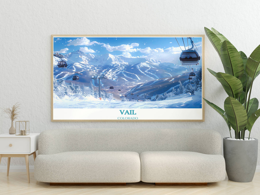 Artwork of Vail Ski Resort in Colorado, capturing the thrill of skiing and the beauty of the Rockies. A must have for anyone with a passion for winter sports and travel.