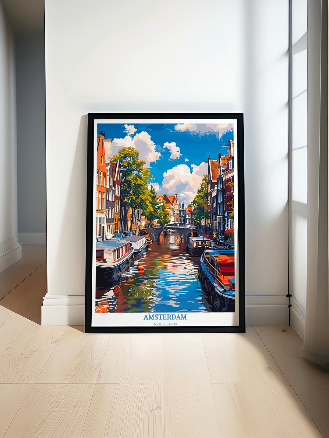 Elevate your space with the beauty of Dutch nostalgia and let this Amsterdam travel poster transport you to the heart of the Netherlands.