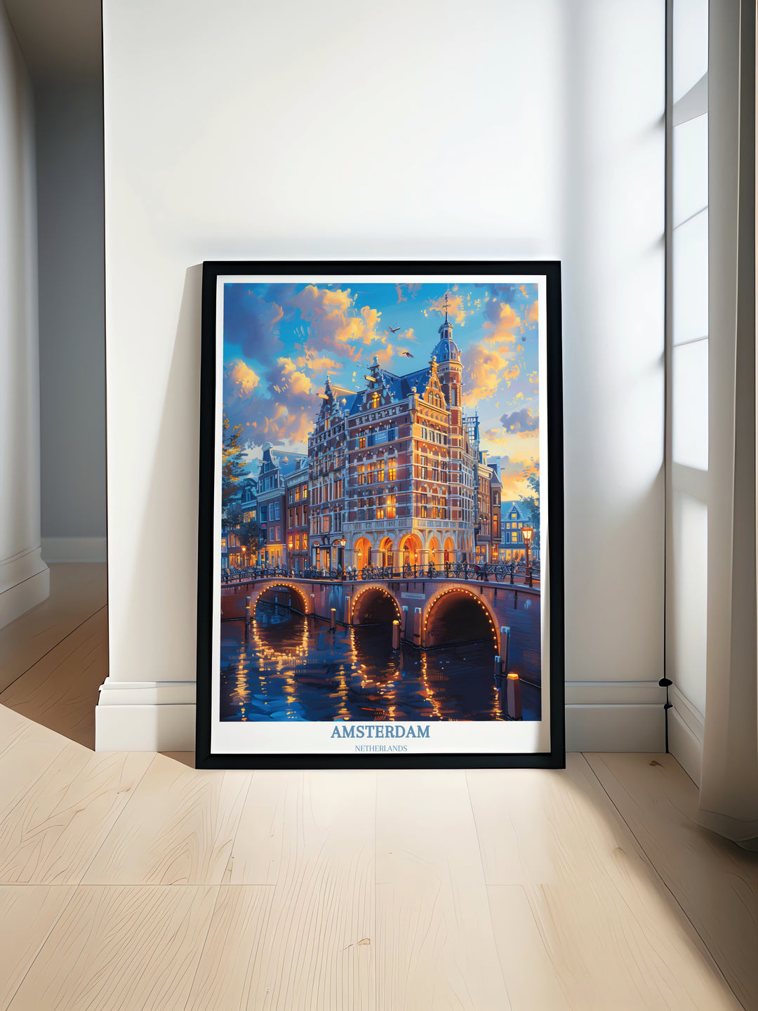 Transform your living space with the Amsterdam Travel Print, a stunning piece of wall art that captures the essence of Netherlands' iconic city