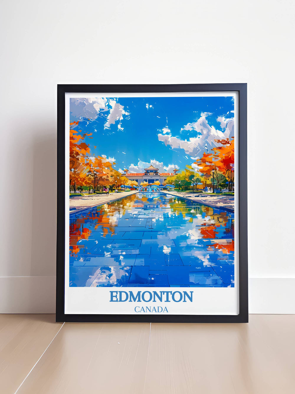 MapYourDreams exclusive Edmonton Photo capturing the Northern Lights over the city, a mesmerizing wall art piece that adds wonder to any space.