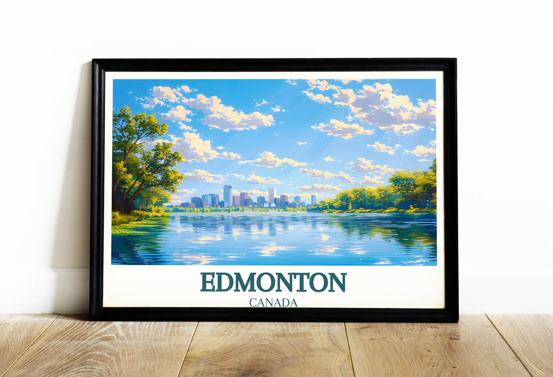 This modern Edmonton artwork illustrates the bustling life on Whyte Avenue, reflecting the city's cultural diversity and vibrant urban scene, making it an excellent piece to add a lively touch to any room's decor, from living rooms to offices.