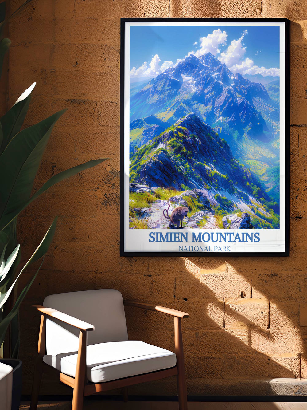 Ethiopia travel print featuring the majestic Semien Mountains inviting viewers on a visual journey to one of Africas most stunning landscapes