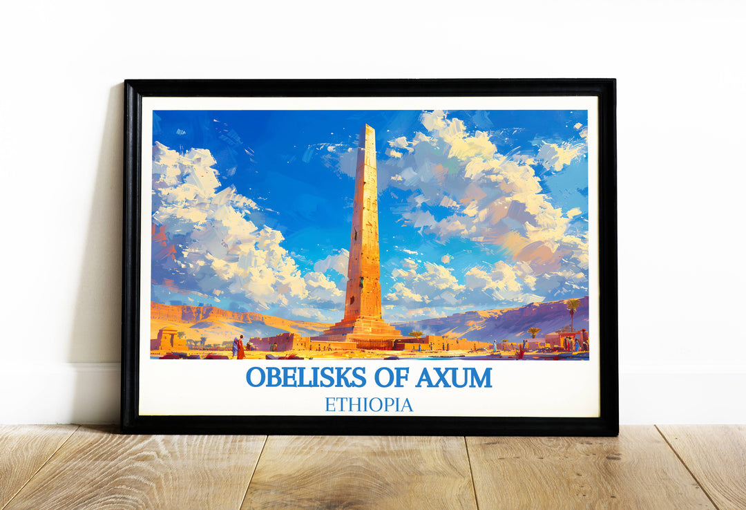 Axum obelisk art print capturing ancient heritage, a stunning addition to any collection.