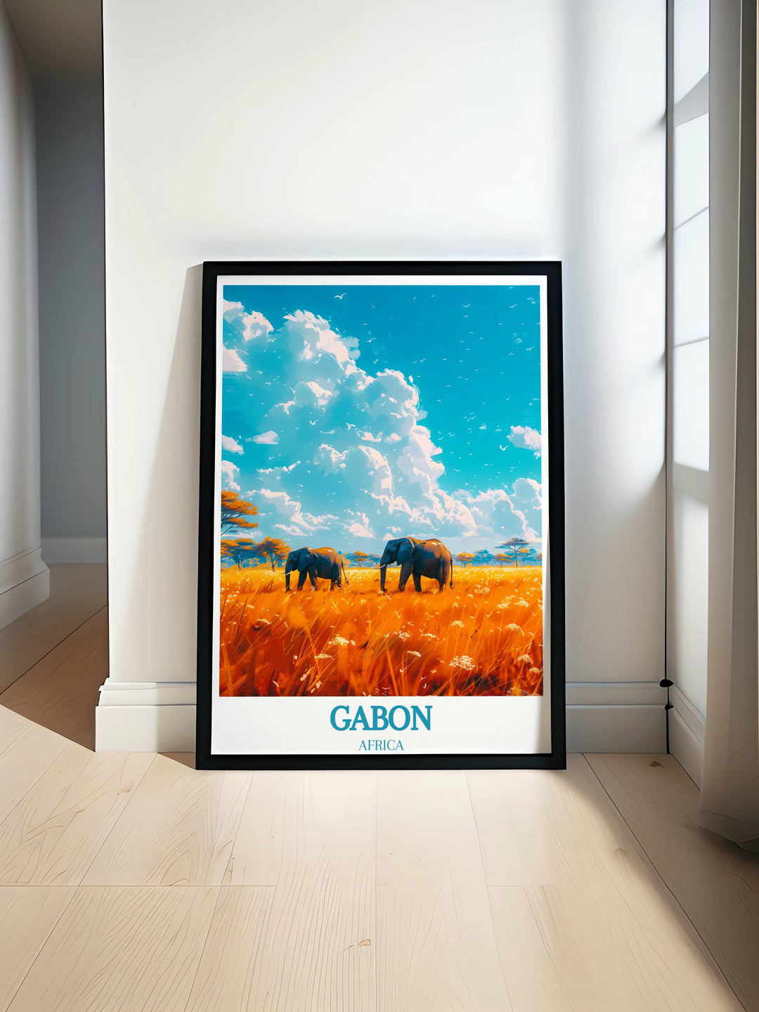 A serene and inviting Gabon decor piece, uniting the breathtaking vistas of Loango National Park with the timeless beauty of Lopé National Park Print.