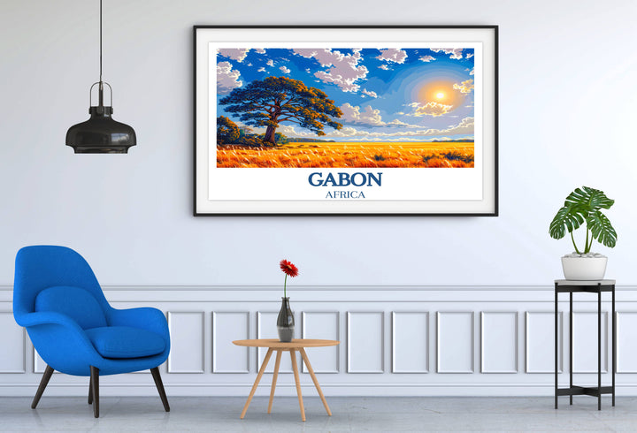 A mesmerizing Gabon Art Print of Loango National Park's wildlife and Lopé National Park's lush greenery enriches any space.