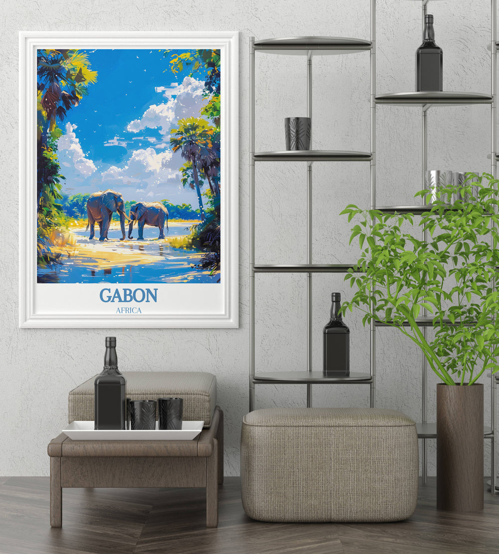 Artistic Gabon Poster combines the cultural essence of Loango National Park with the historical depth of Lopé National Park Print.