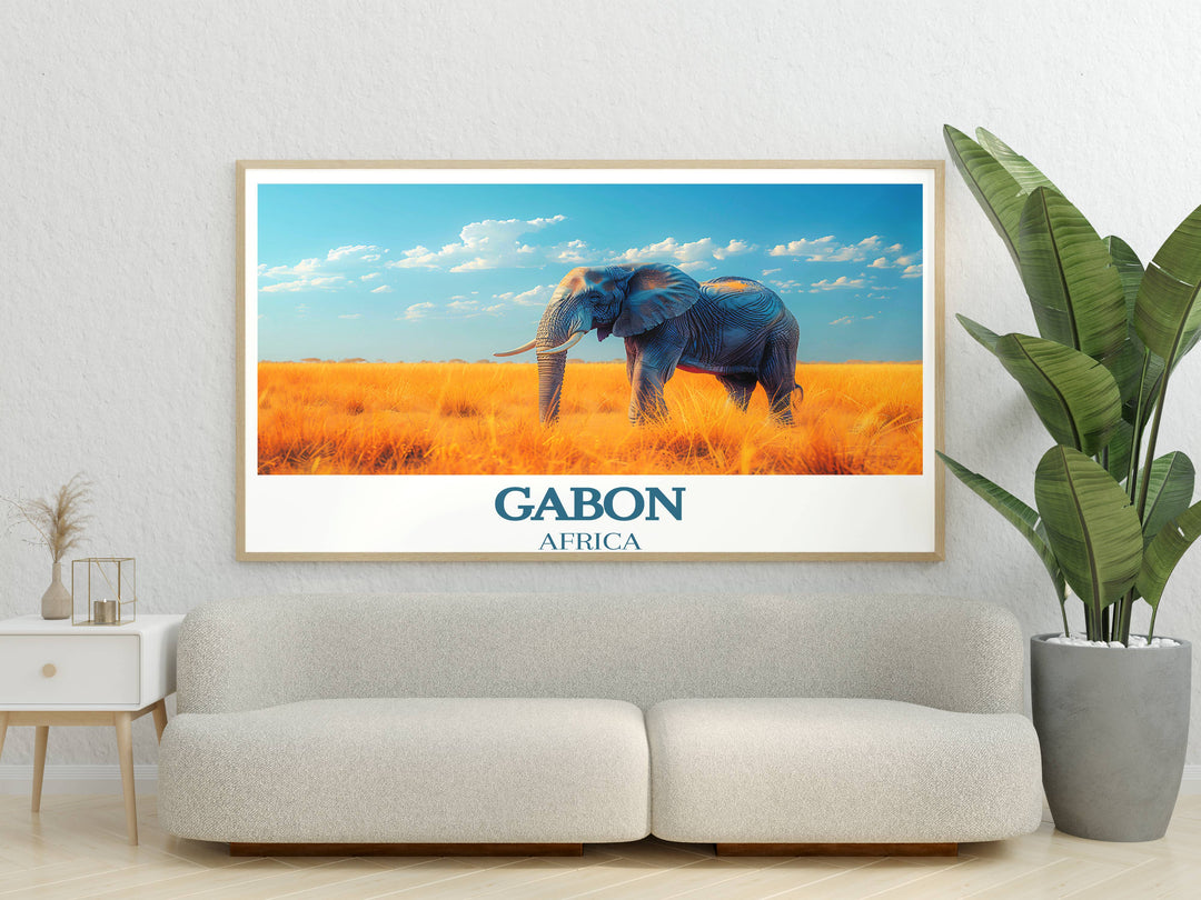 Discover the untouched wilderness of Loango and Lopé National Parks in Gabon with this detailed wall art, inviting nature's tranquility into your home.