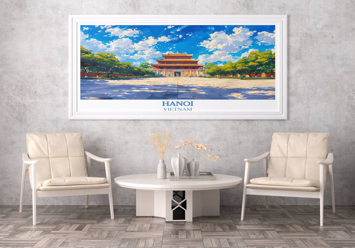 Housewarming gift idea, a city print of Hanoi showcasing its famous landscapes and historic sites, ideal for adding character to any room.