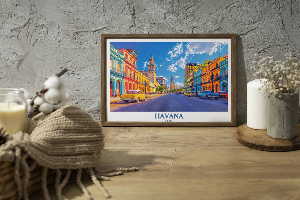 An exclusive Havana art print highlighting the iconic architecture of Habana Vieja, where intricate details reflect the historical depth and cultural richness of Old Havana, inviting exploration.