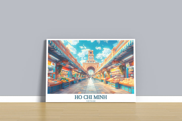 Vintage-inspired travel poster of Ho Chi Minh City, evoking nostalgia with retro design elements and showcasing the timeless charm of Vietnam.