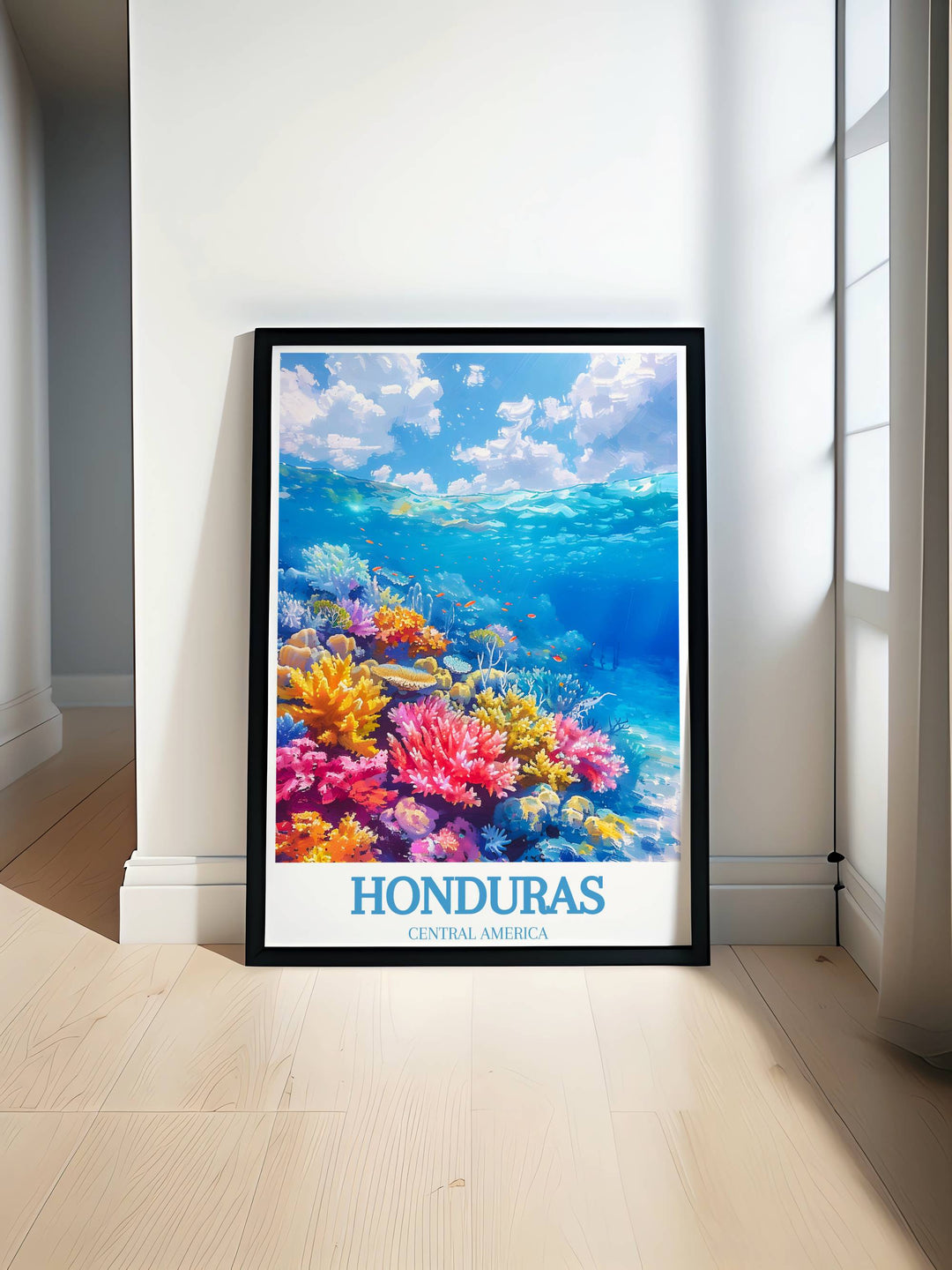 Vibrant art print capturing Roatans coral reefs in vivid detail, adding a splash of color to any space.