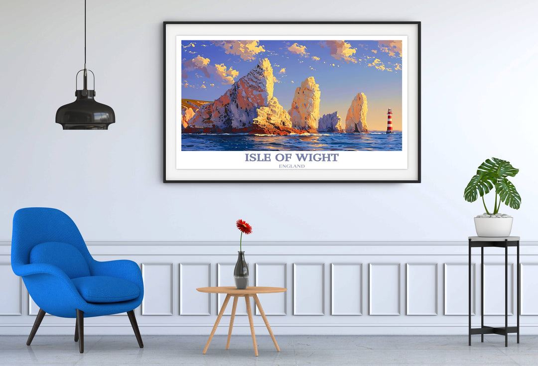 Colorful Isle of Wight print depicting the bustling harbor with boats and waterfront buildings, capturing the vibrant life of the island’s maritime community.