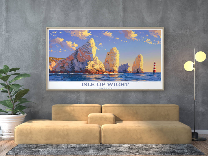 Bright and cheerful Isle of Wight art print showing a lively summer festival scene on the island, filled with people, music, and local culture, great for a family room.