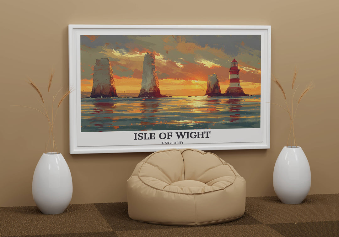 Nostalgic vintage-style travel poster of Isle of Wight, depicting the classic seaside promenade in warm, inviting tones, perfect for a retro kitchen or cafe space.