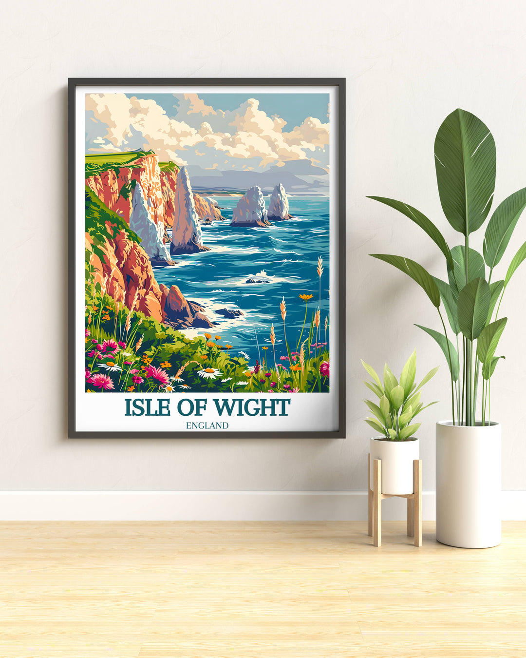 A serene twilight scene at The Needles Lighthouse, depicted in soothing blues and purples, reflecting the peaceful end of day at the coast, suitable for a bedroom or relaxation space.