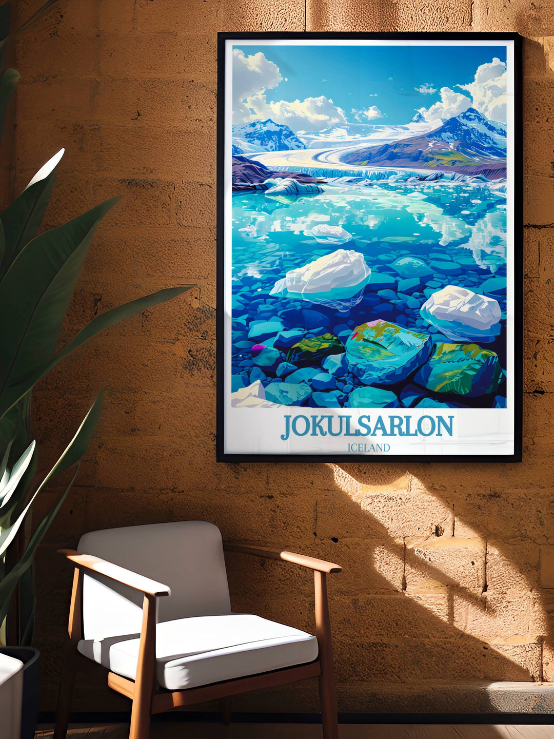 Discover the mesmerizing charm of Jokulsarlon Lagoon with this Iceland photo print, ideal for decorating your walls