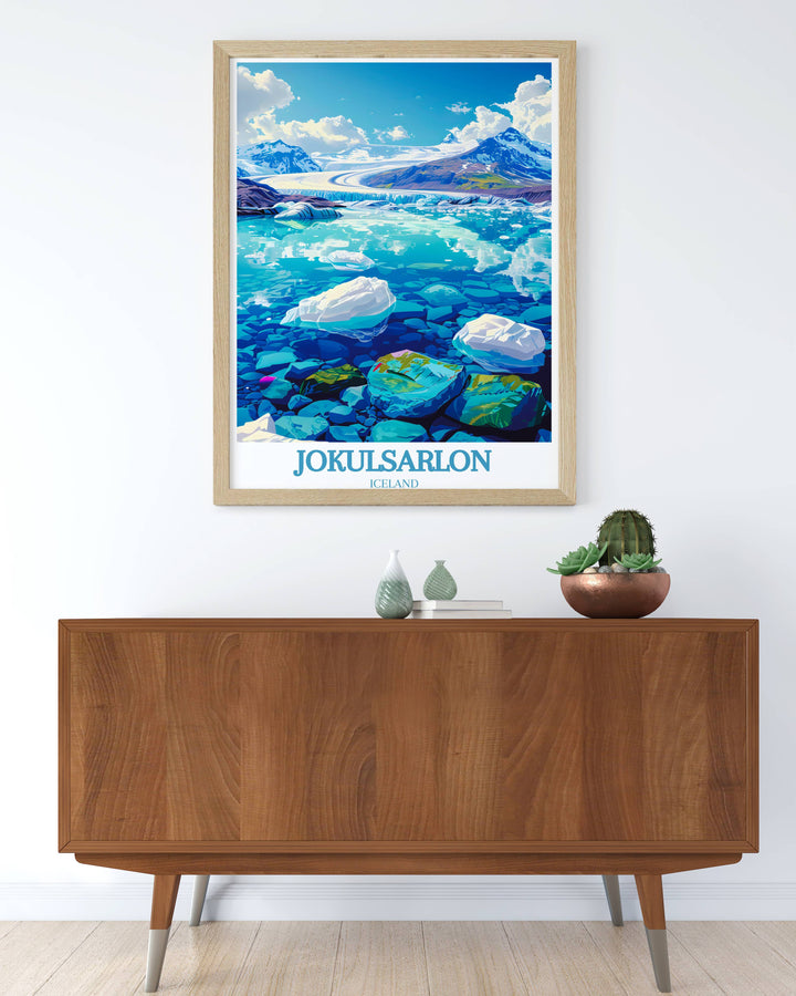 Elevate your space with the allure of Jokulsarlon Lagoon, depicted in this Europe travel poster gift.