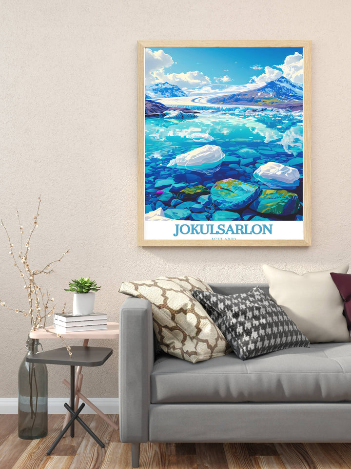 Immerse yourself in the tranquility of Iceland's wilderness with this captivating Jokulsarlon Lagoon wall art