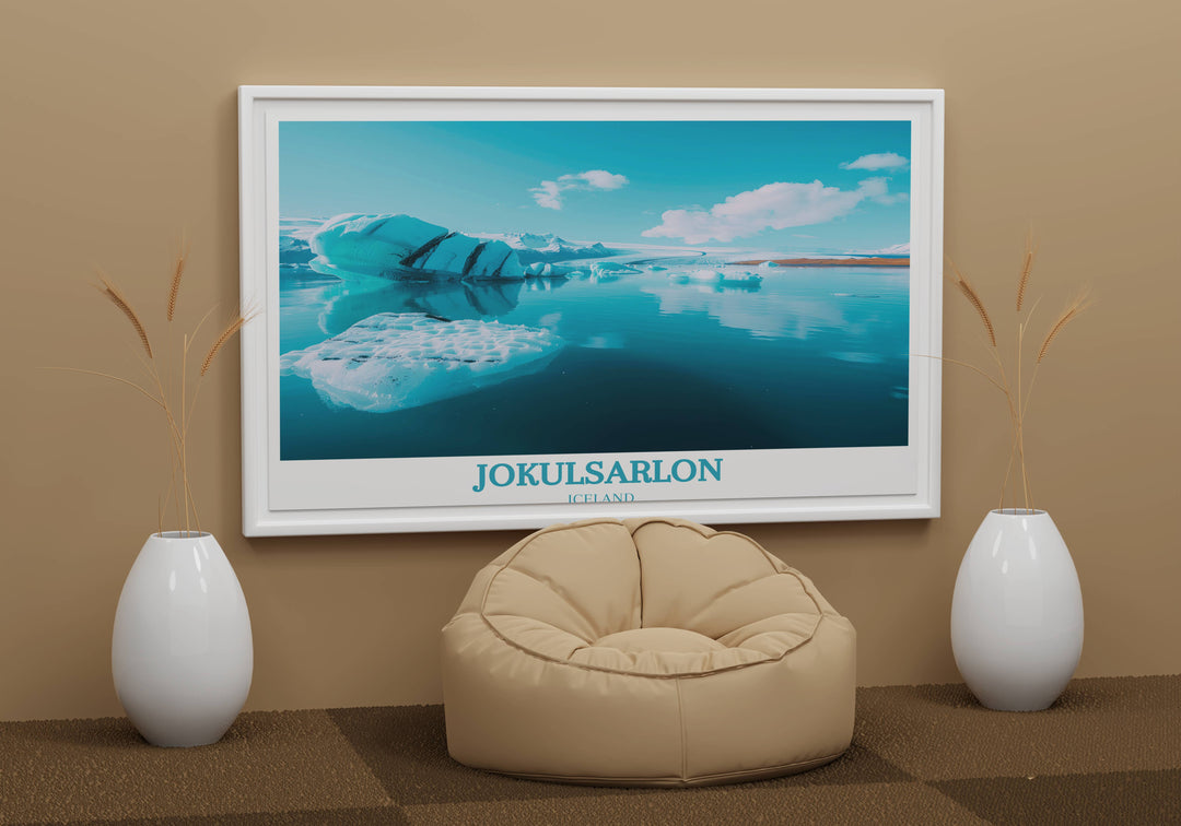 Immerse yourself in the tranquility of Jokulsarlon Glacier Lagoon with this captivating Iceland wall art