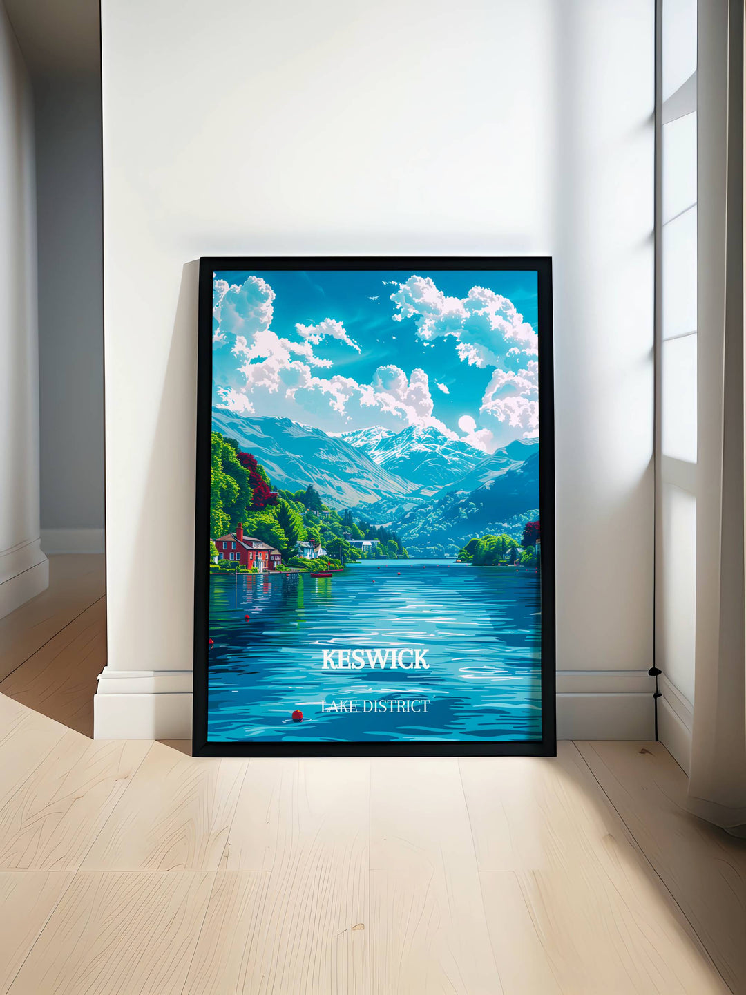 Abstract art print capturing the essence of Keswick Lake District with explosive colors and swirling patterns that mimic the dynamic natural landscape.