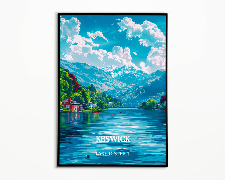 Stylish abstract map of the Lake District, where textured strokes and contrasting hues delineate mountains, valleys, and water bodies creatively.