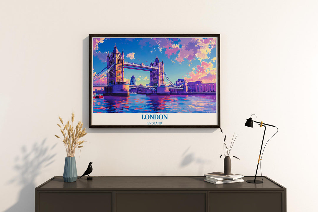 Vintage inspired art print of Tower Bridge, merging historical allure with contemporary design.