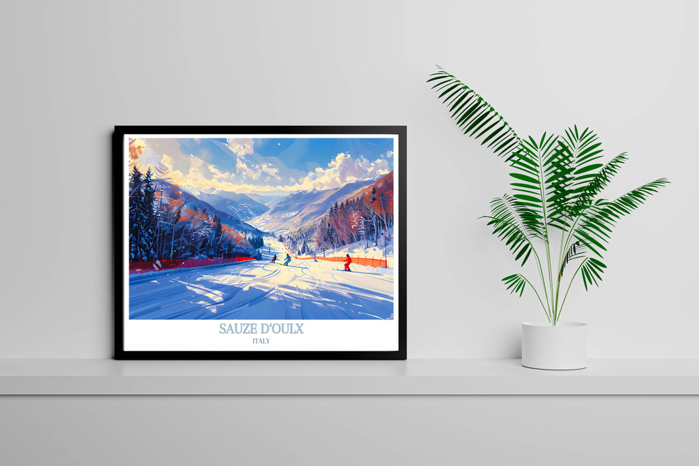 Experience the charm of Sauze dOulx with our Ski Resort Wall Art, showcasing picturesque views and world class skiing facilities in stunning detail.