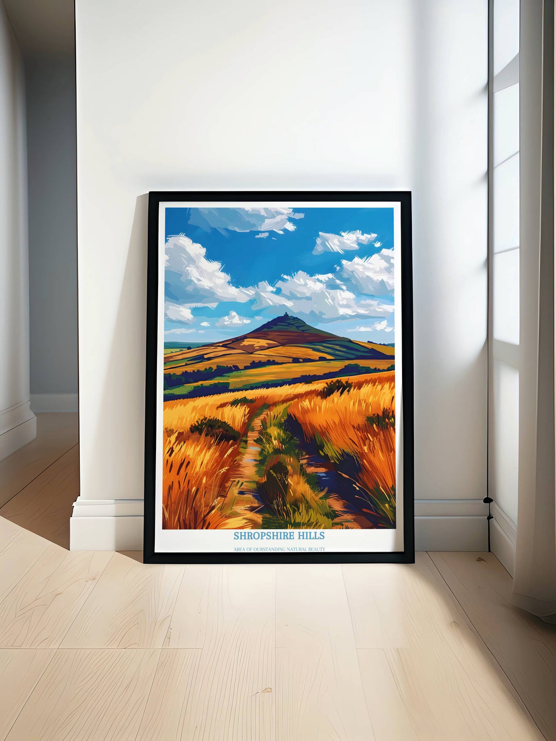 Indulge in the captivating allure of the Shropshire Hills with this exquisite travel print wall art, showcasing the majestic vistas of The Long Mynd within the renowned Area of Outstanding Natural Beauty.