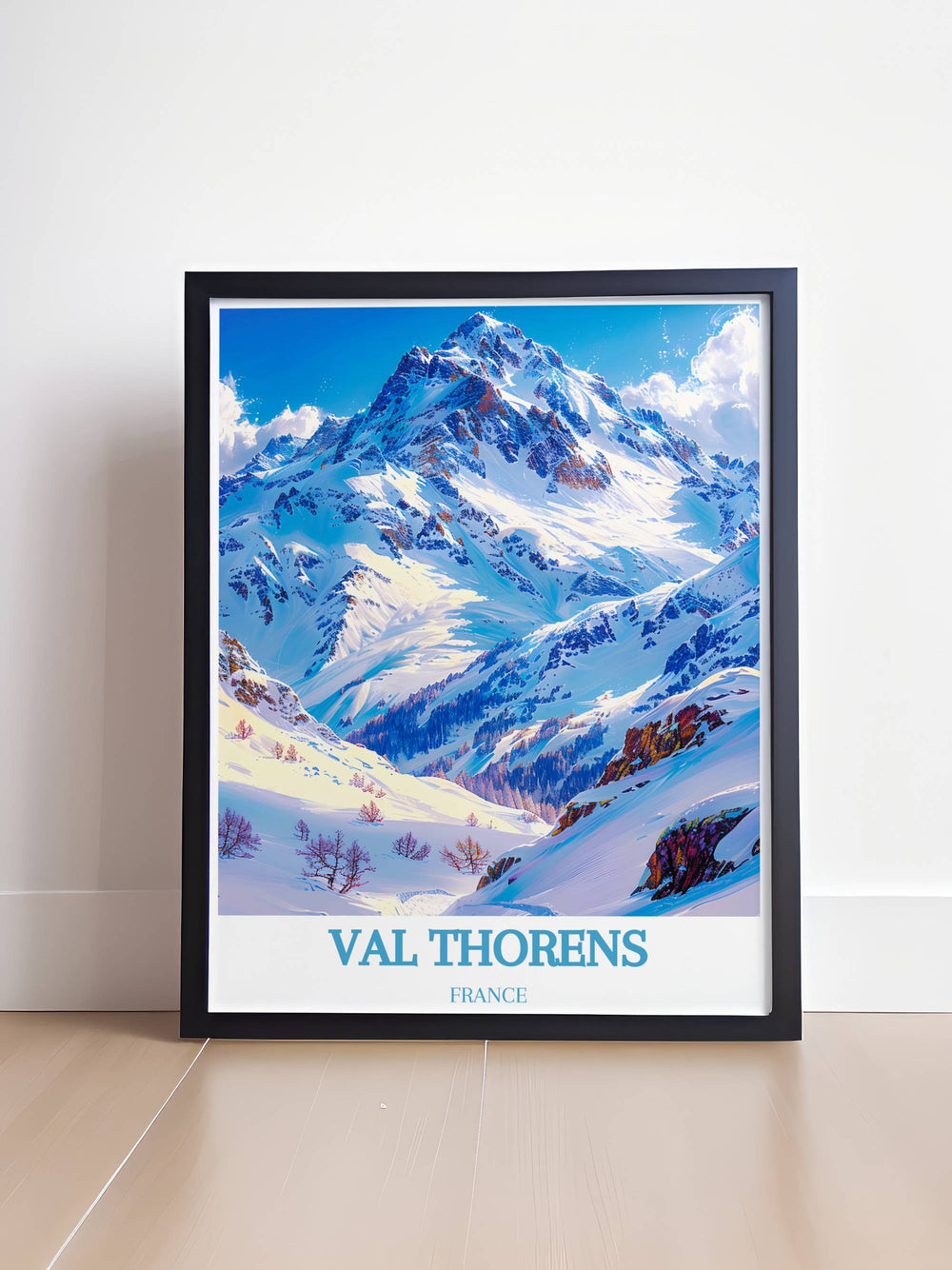 Val Thorens framed art showcasing the breathtaking landscapes of Cime Caron in the French Alps. Perfect for enhancing your living space with the serene beauty and elegance of this iconic ski resort.