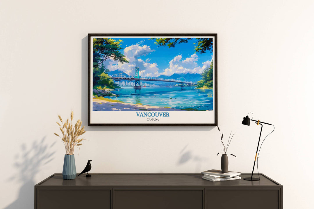Vancouver fine art print showcasing the citys vibrant skyline and natural beauty, perfect for home decor. Captures iconic landmarks and urban scenes, adding elegance to any space.