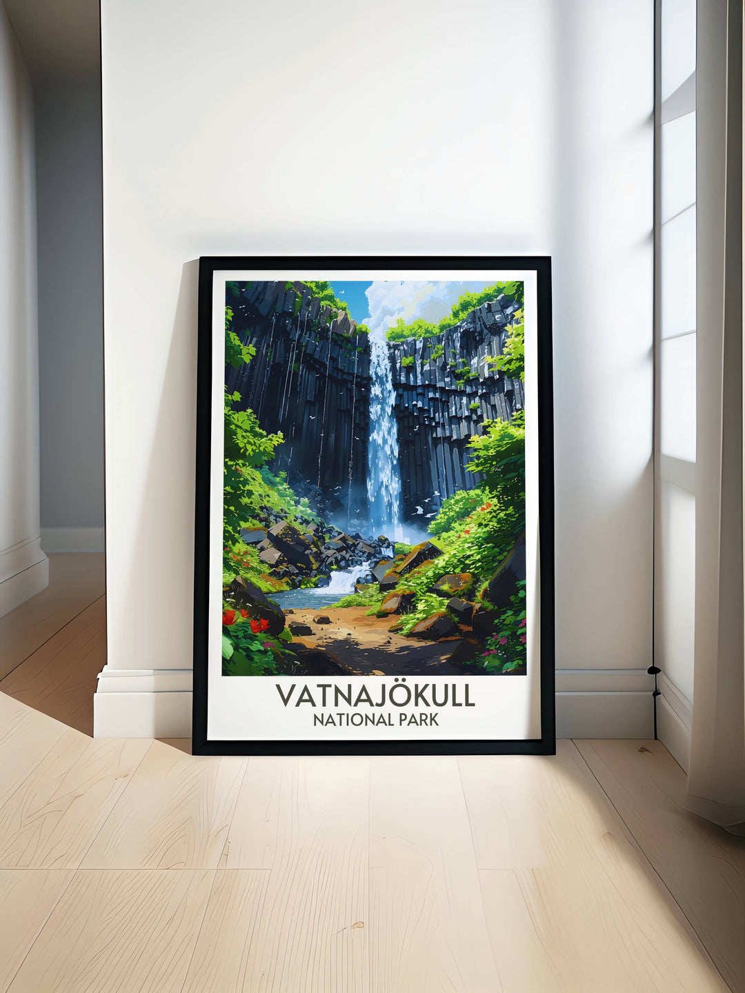 Fine art print of Svartifoss Waterfall in Vatnajökull National Park capturing the stunning basalt columns and cascading water perfect for adding Icelandic beauty to any home or office decor.