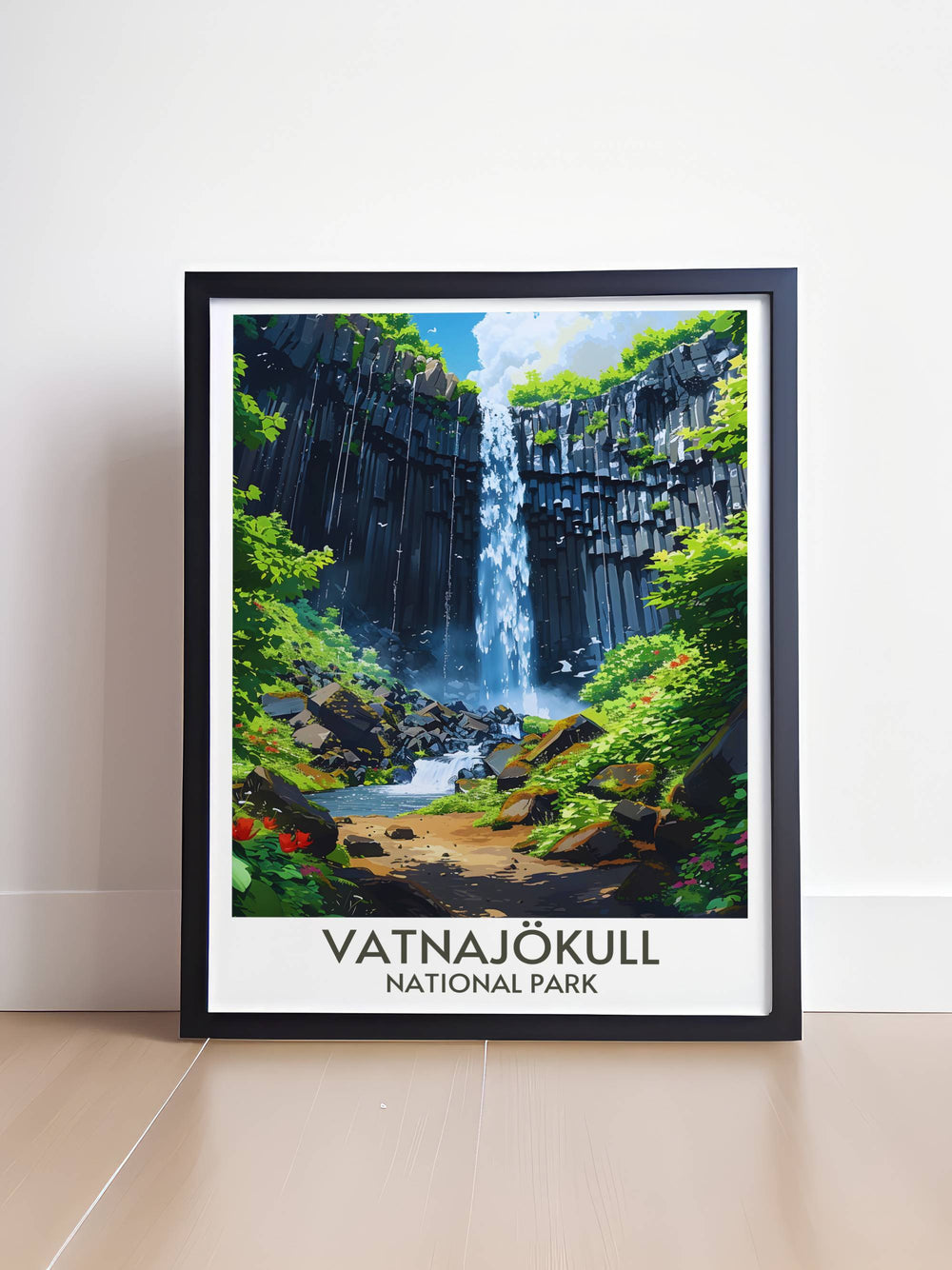 Home decor featuring Svartifoss Waterfall in Skaftafell Iceland showcasing the natural beauty of Vatnajökull National Park ideal for creating a tranquil atmosphere.