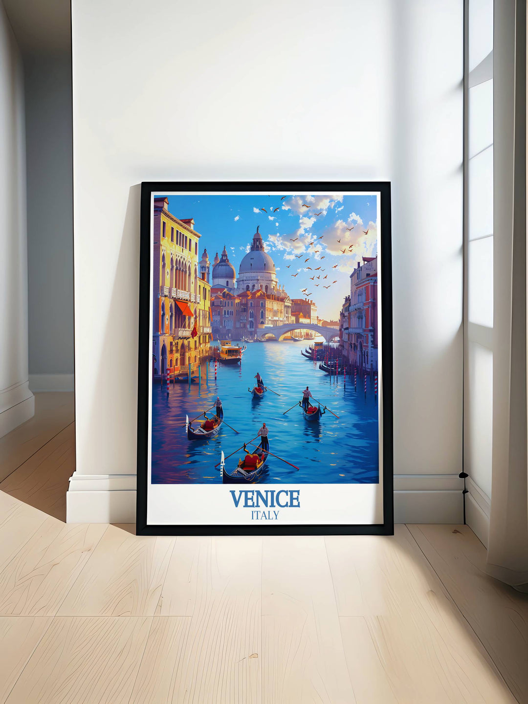 Grand Canal framed art showcasing the stunning architecture and bustling activity of Venices main waterway, with beautiful palaces and gondolas lining the canal, capturing the essence and elegance of this iconic Venetian landmark.