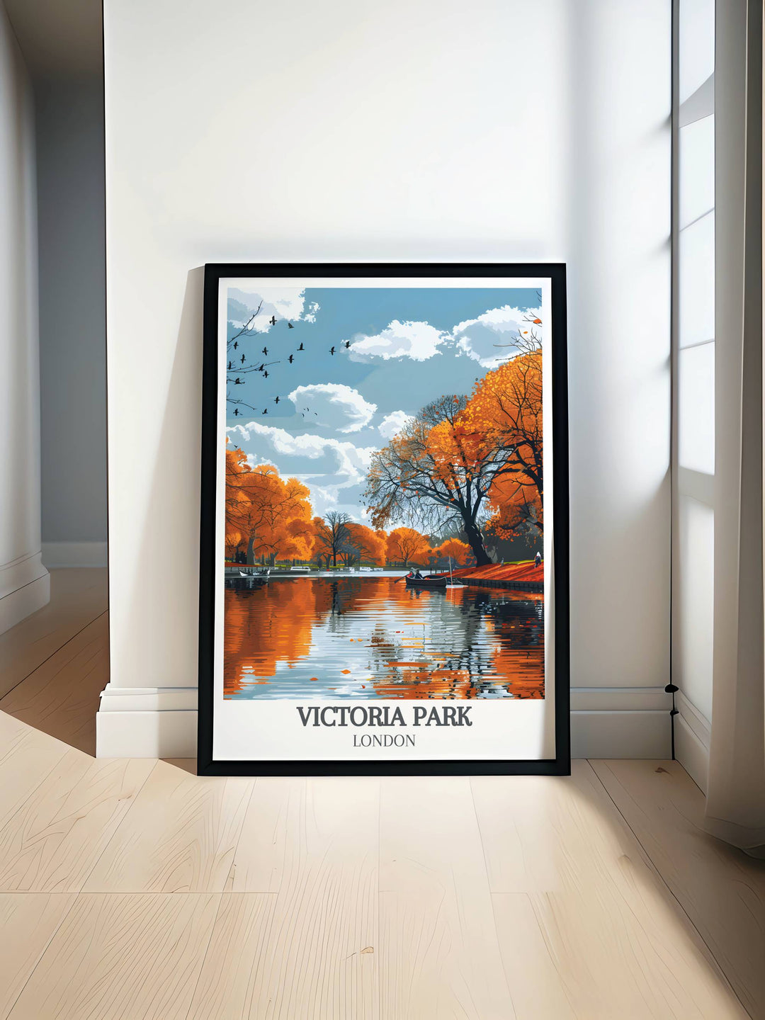 Victoria Park wall art showcasing the serene beauty of The Boating Lake in East London ideal for adding a touch of nature to your home decor.