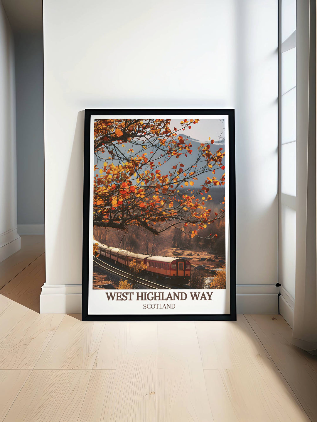 Modern wall decor of Rannoch Moor along the Western Highland Way showcasing its breathtaking landscapes and dramatic skies in vibrant colors and intricate details.