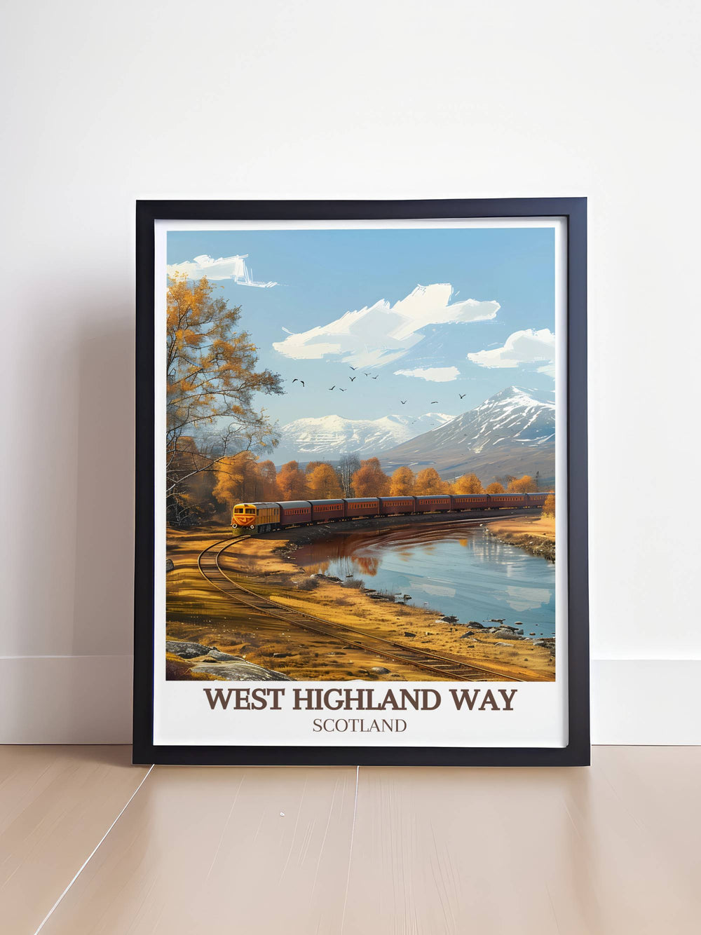 Travel poster of Rannoch Moor, bringing the serene ambiance and wild beauty of this remote area into your home with vibrant and detailed artwork.