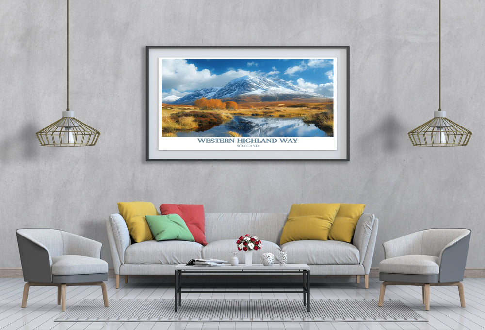 Captivating framed print of Buachaille Etive Mor, highlighting the majestic peak and its surrounding landscapes, perfect for any home decor.