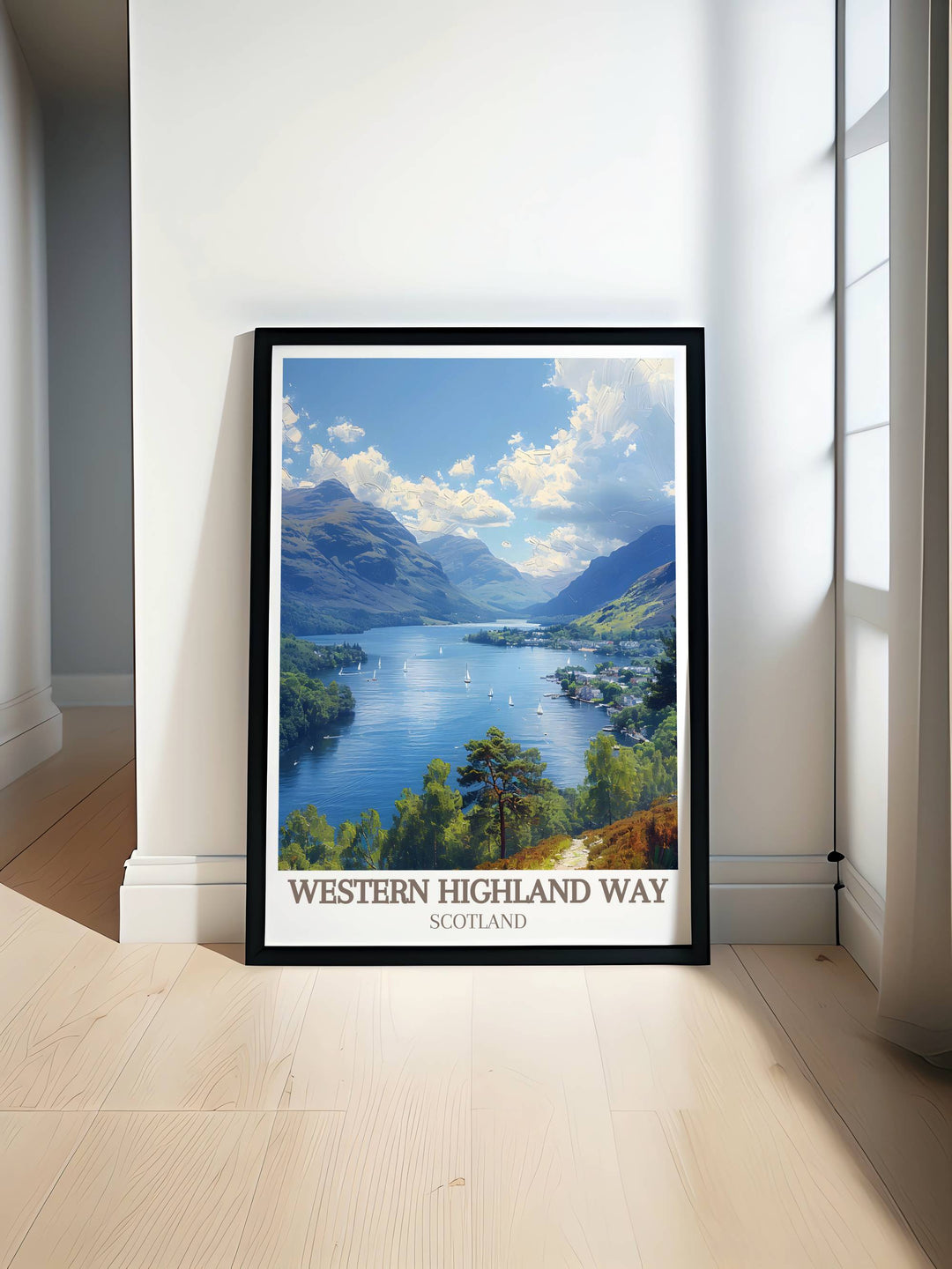 Scenic view of Loch Lomond with the West Highland Way, capturing the serene beauty of Scotlands largest freshwater loch in a stunning modern wall decor piece.