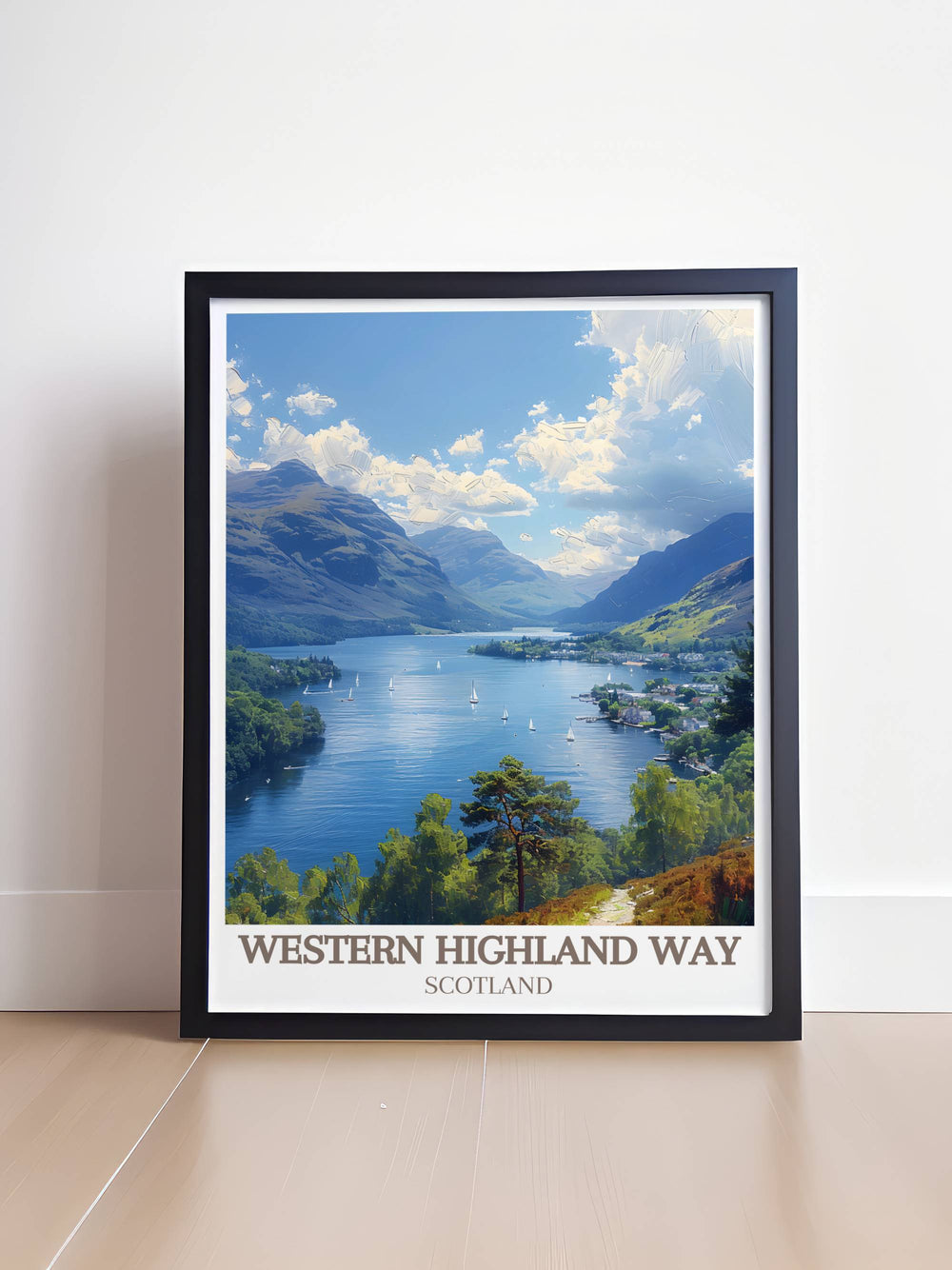 Detailed framed print of Loch Lomond showcasing the tranquil landscape along the West Highland Way, perfect for any home decor.