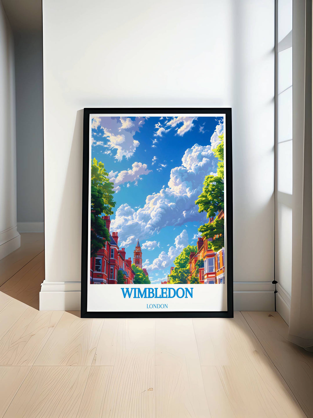 Detailed depiction of Wimbledon Common with lush greenery and peaceful paths, capturing the natural beauty of this iconic London park in stunning detail.