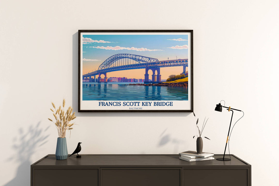Maryland print of the Baltimore Bridge during a vibrant autumn, featuring the bridge amidst fall colors, perfect for digital downloads and travel gifts, appealing to those who love seasonal scenery.