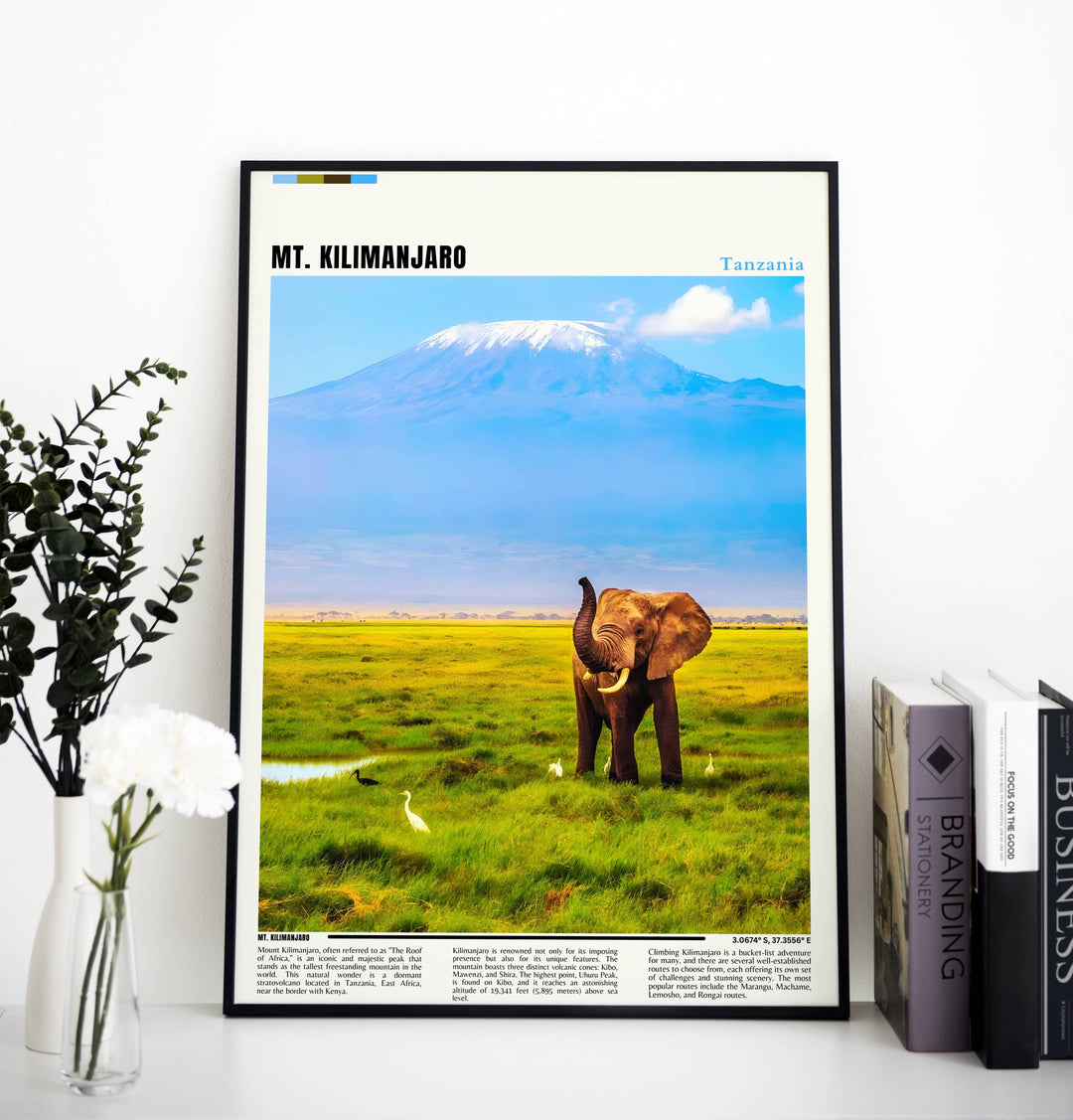 Adorn your space with this striking Mount Kilimanjaro print, a captivating addition to your decor, celebrating Tanzania&#39;s awe-inspiring beauty