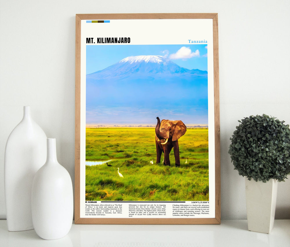 Transform your walls with the grandeur of Mount Kilimanjaro in this magnificent wall art, an artistic tribute to Africa&#39;s iconic peak
