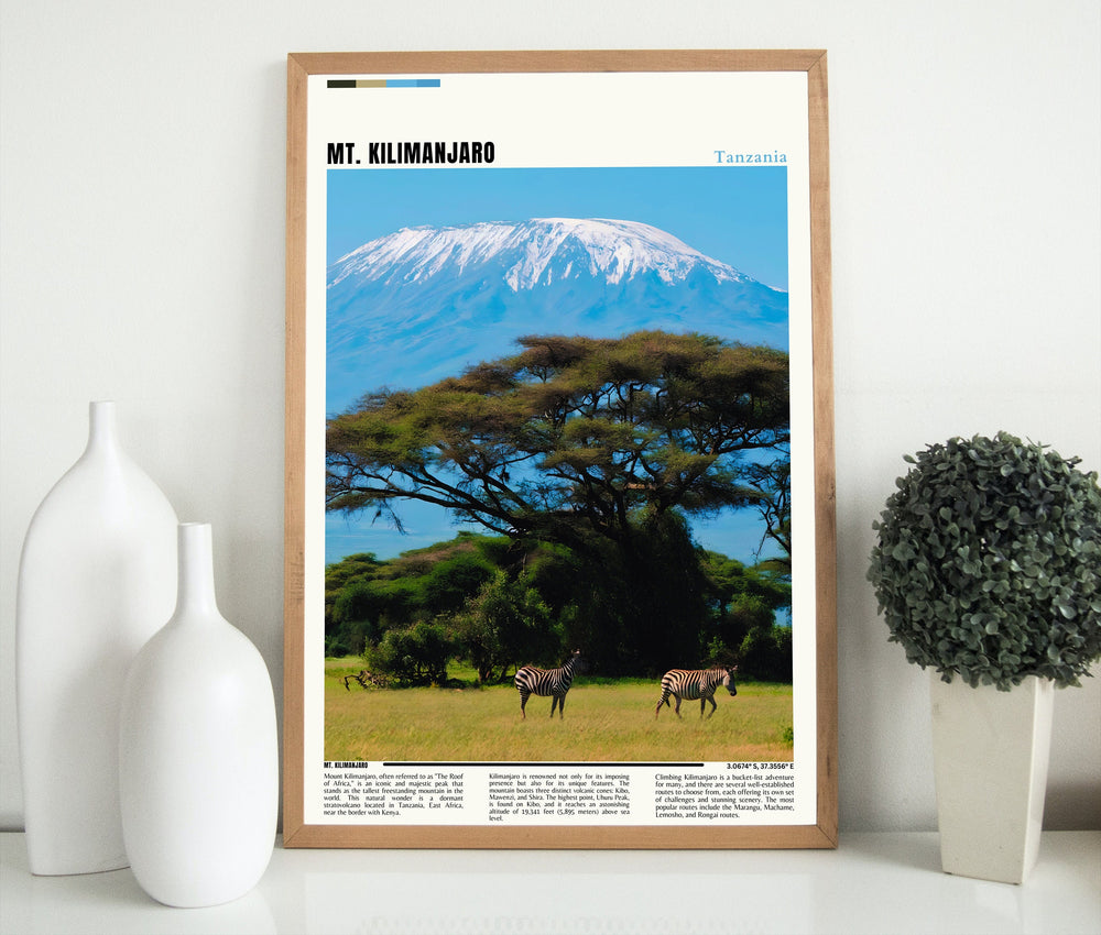 African beauty comes alive in this striking Kilimanjaro print, capturing the essence of Tanzania&#39;s majestic landscapes and Mount Kilimanjaro&#39;s glory