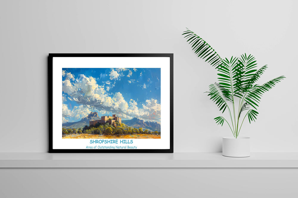Delightful Shropshire landscape art with The Long Mynd, The Stiperstones, and Ludlow Castle. Ideal for UK decor.