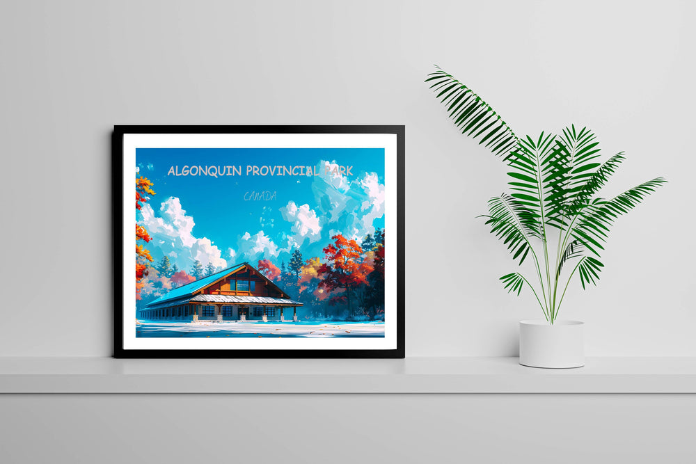 Elevate your decor with this Algonquin Provincial Park art print. Canoe Lake&#39;s scenic vistas make it a timeless addition to any Canada-themed room.