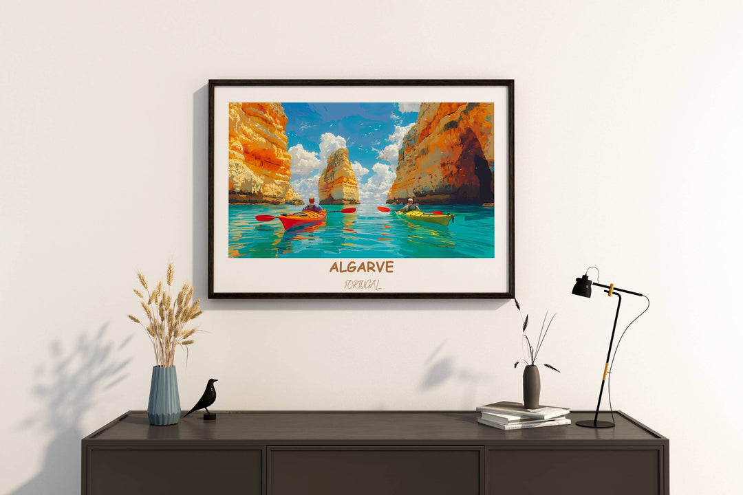 Elegant Algarve wall art featuring the mesmerizing beauty of Ponta da Piedade. A timeless illustration that adds a touch of Portugals coastal magic to any space.